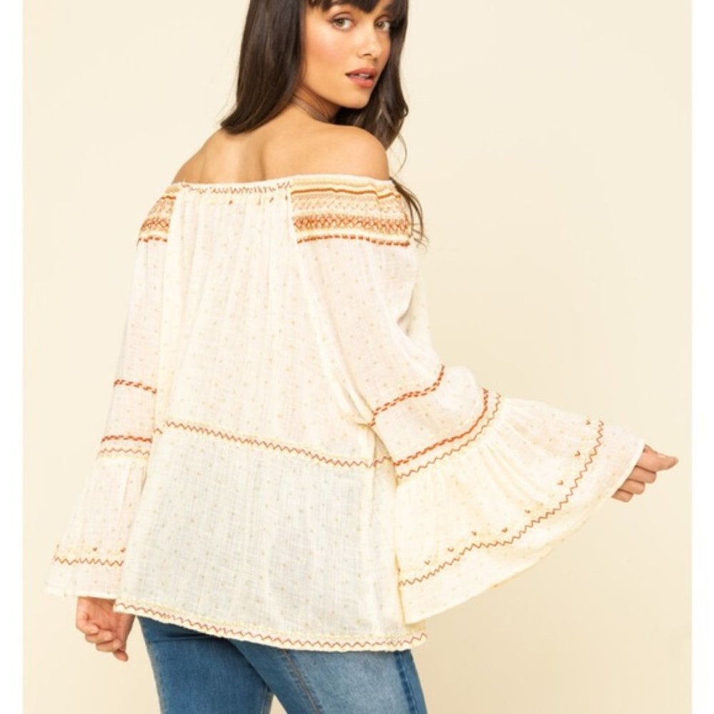 Free People Boho Talia Off Shoulder Blouse Medium NWT - Picture 2 of 7